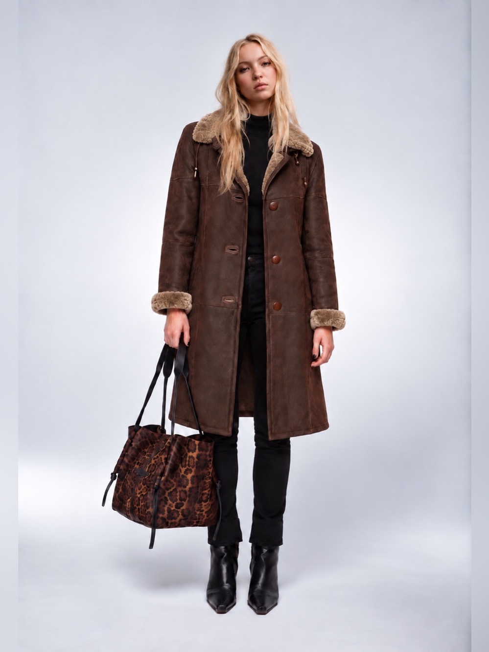 HIDE SOCIETY- Rare Vintage Genuine Chocolate Sheepskin Shearling Coat